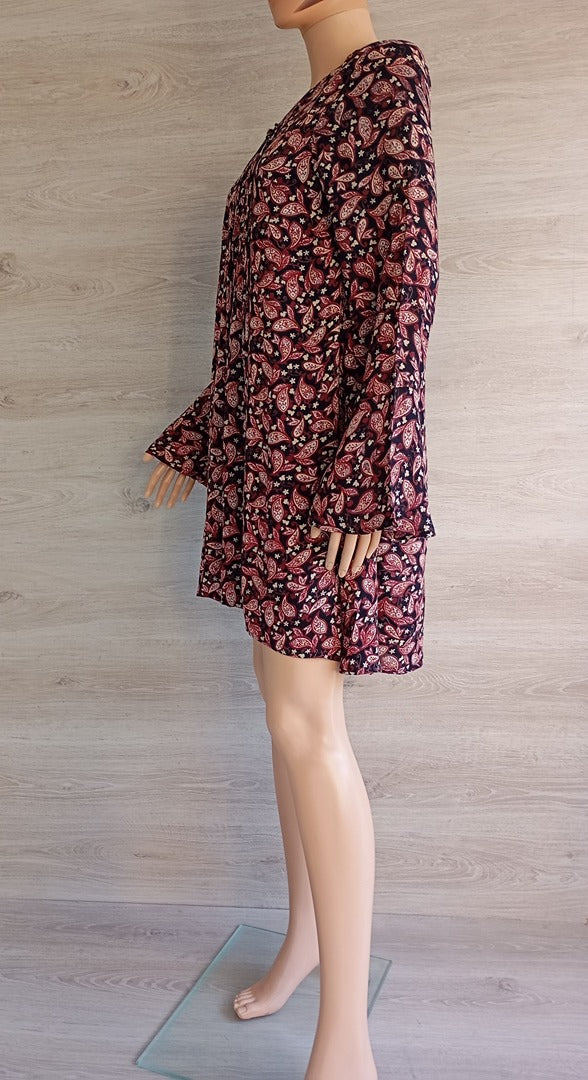 Robe courte - manches longues - Amichi Essentials - S - bordeau/multicolore - Neuf - viscose