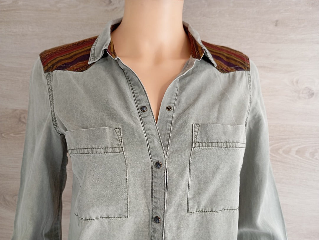 Jolie chemise manches longues Zara - Xs - Vert/multicolore