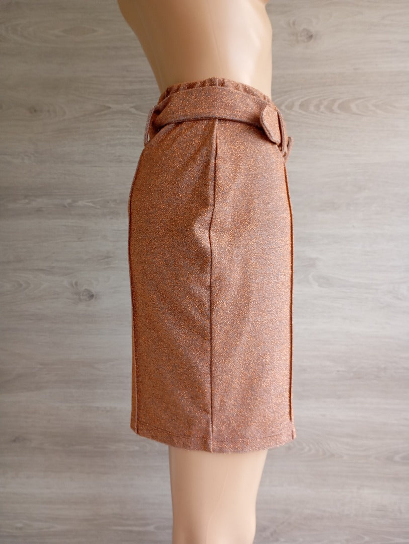 Jupe mini - Pink women - doré orangé - ceinture avec boucle - neuve - L