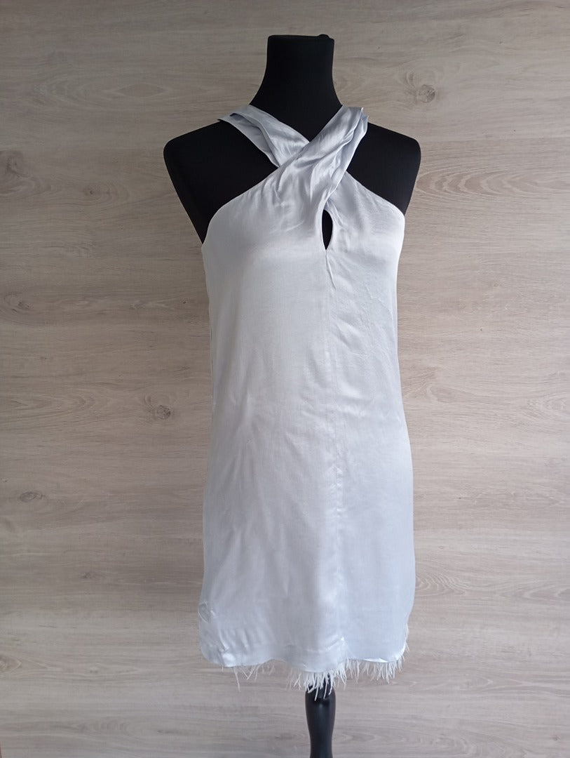 Robe courte Mango sans manches - Xs - Gris - Neuf avec étiquette - plumes