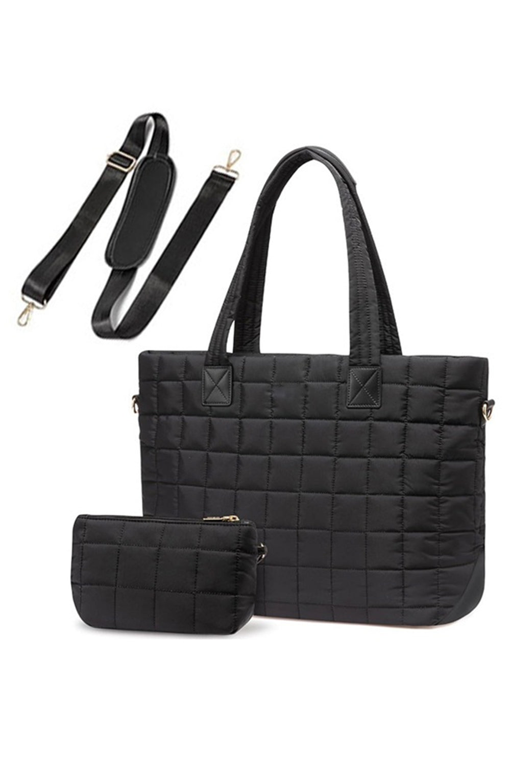 Ensemble 2 Pièces – Grand Cabas Matelassé Noir & Pochette Assortie