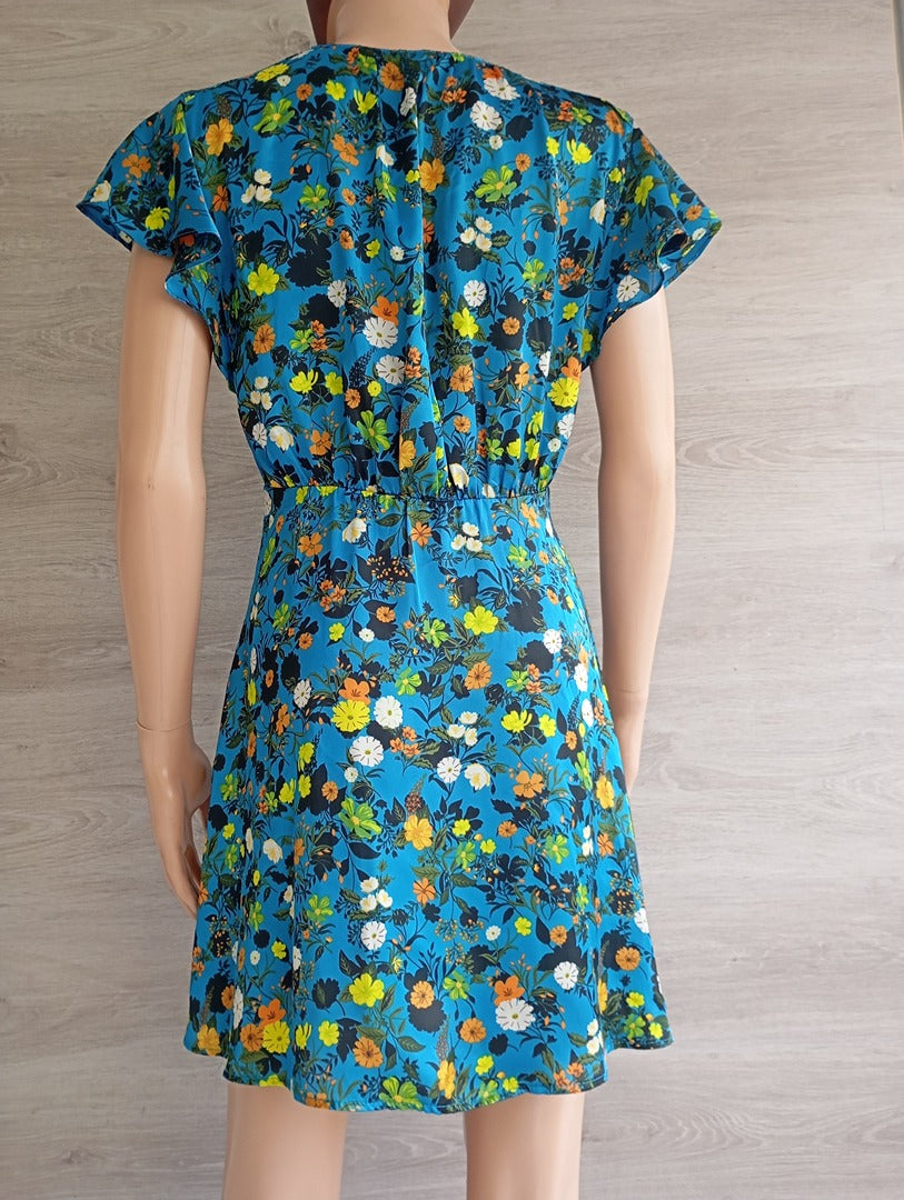 Robe courte Zara - S - Bleu fleuri - Neuf avec étiquette