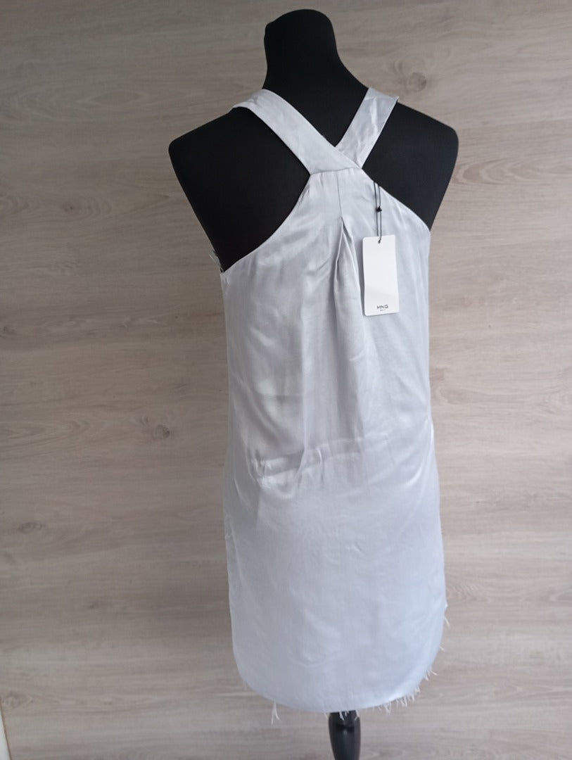 Robe courte Mango sans manches - Xs - Gris - Neuf avec étiquette - plumes