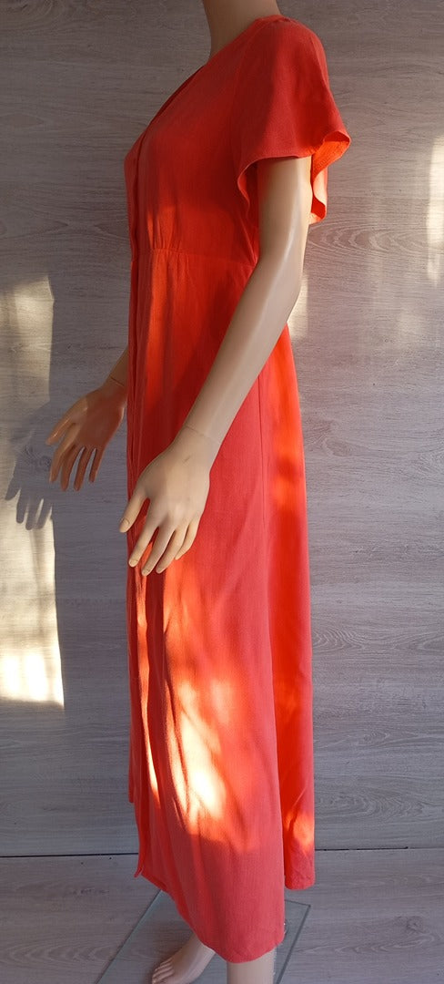 Belle robe longue dos nu manches courtes - Calie Paris Taille S - Orange - Neuve