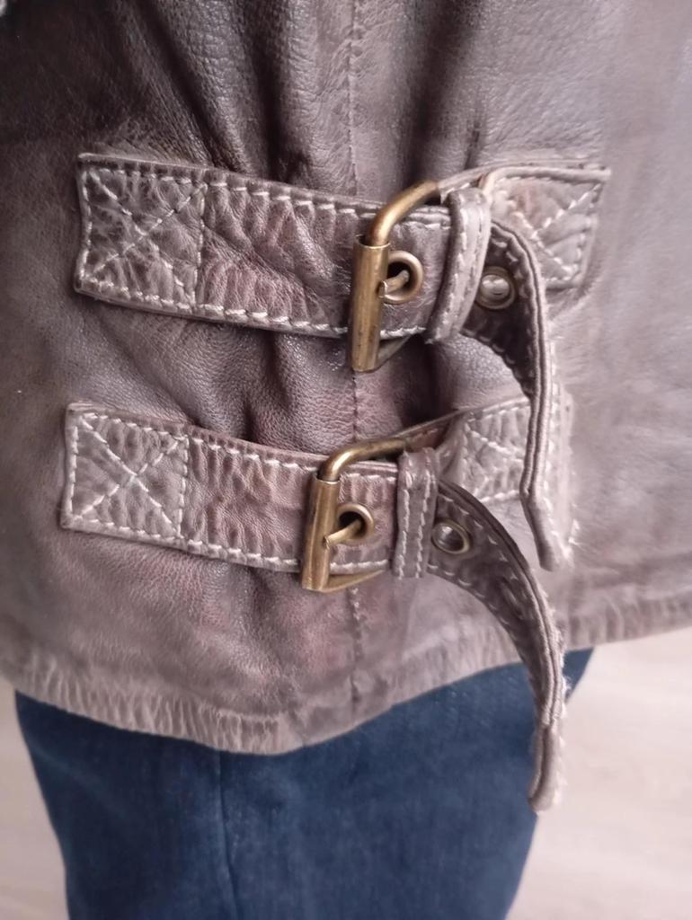 Jolie veste femme - en cuir véritable - Mcs - beige sable - style vintage américain - taille L/xl