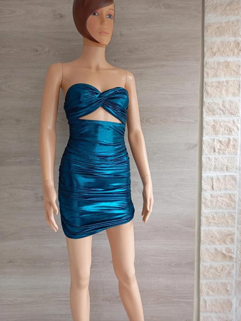 Robe de soirée moulante bleu métallique — Fashion Nova — T.XS — Neuve