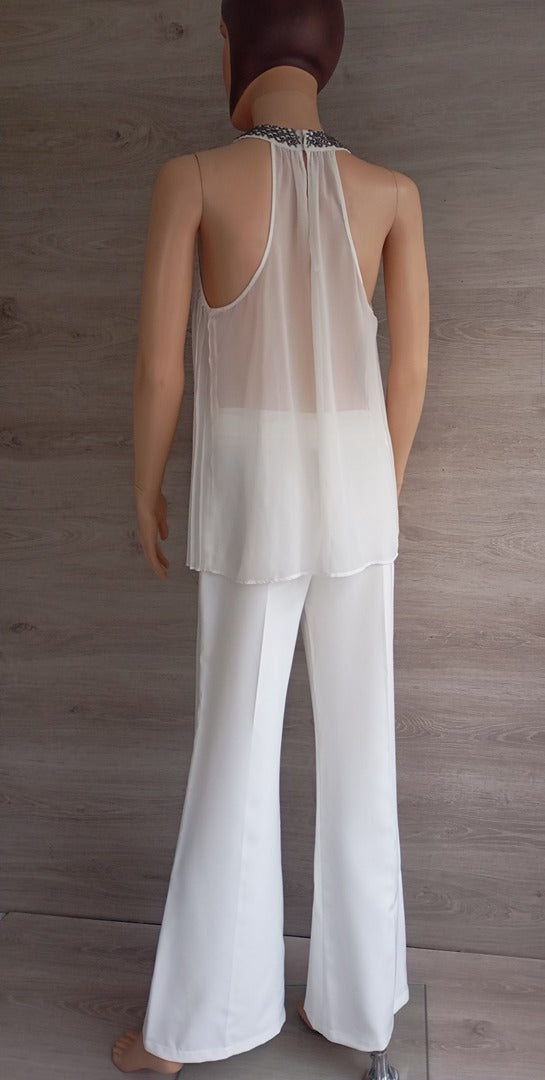 joli Haut/top de soirée fête - sans manches - plissé - transparent zara blanc taille S - perlé