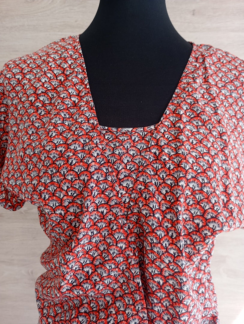 Robe Paul & Joe manches courte - L - Rouge - excellent état - 100% soie