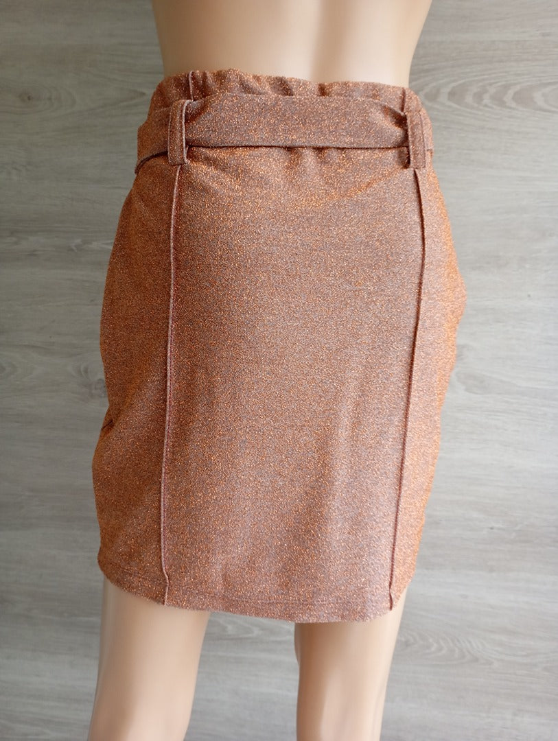 Jupe mini - Pink women - doré orangé - ceinture avec boucle - neuve - L