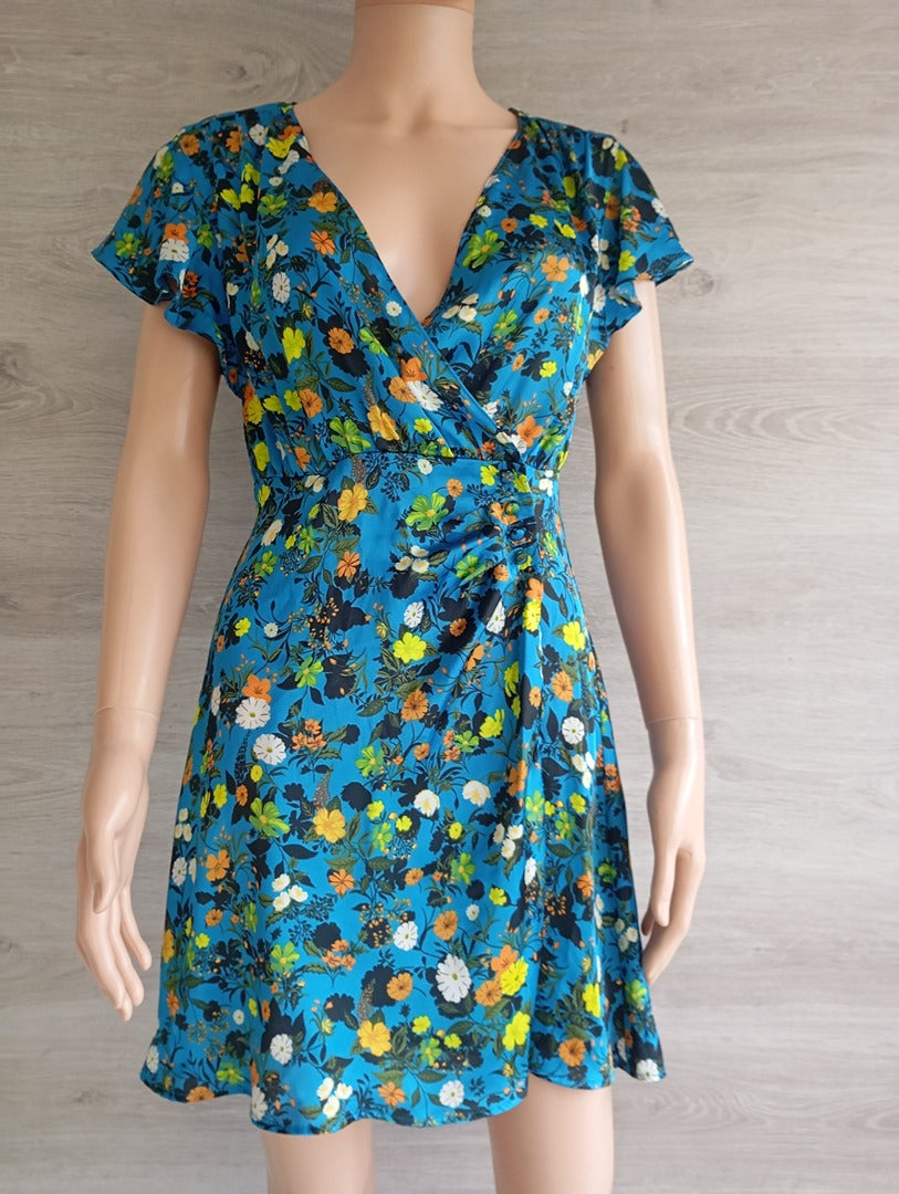 Robe courte Zara - S - Bleu fleuri - Neuf avec étiquette