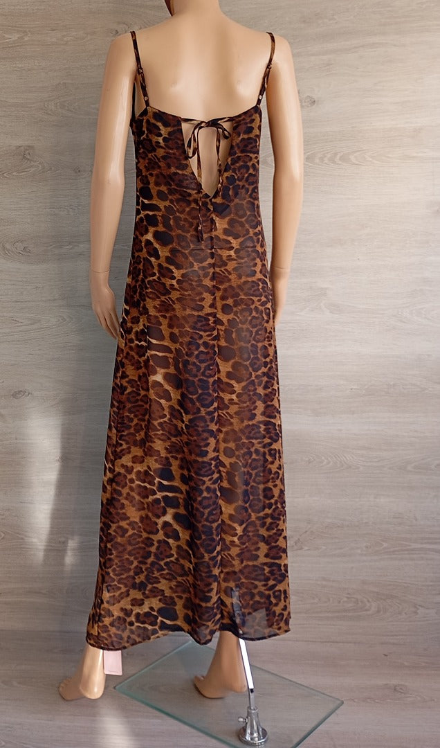 Robe longue léopard transparente - Micas - T S - Marron - Neuve