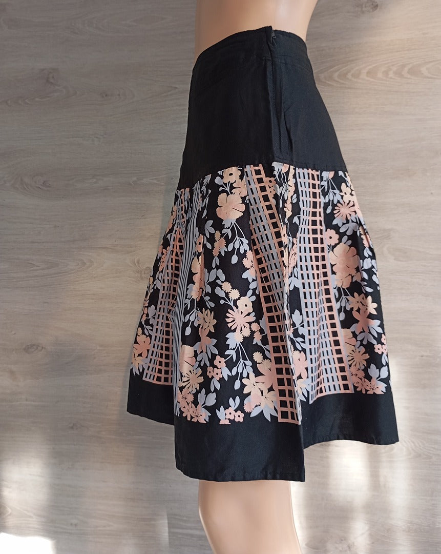 Jupe mi-longue noir & multicolore - H&M - T38 - Très bon état