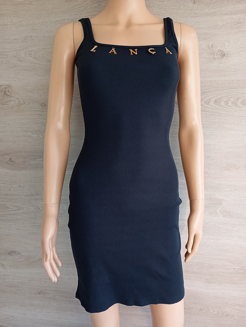 Robe mini noire détails dorés — Lança Perfume — Taille XS — Neuve