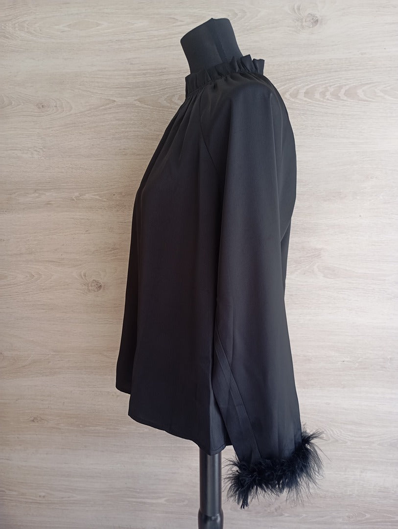 Blouse noire Kooiook plumes poignets - S/m - Neuf avec étiquette
