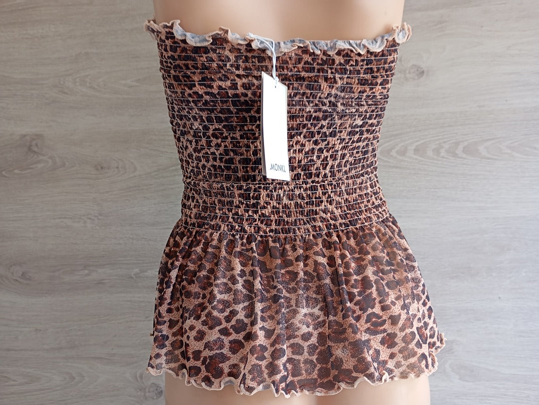 Top bustier peplum Monki - S - Marron leopard - Neuf