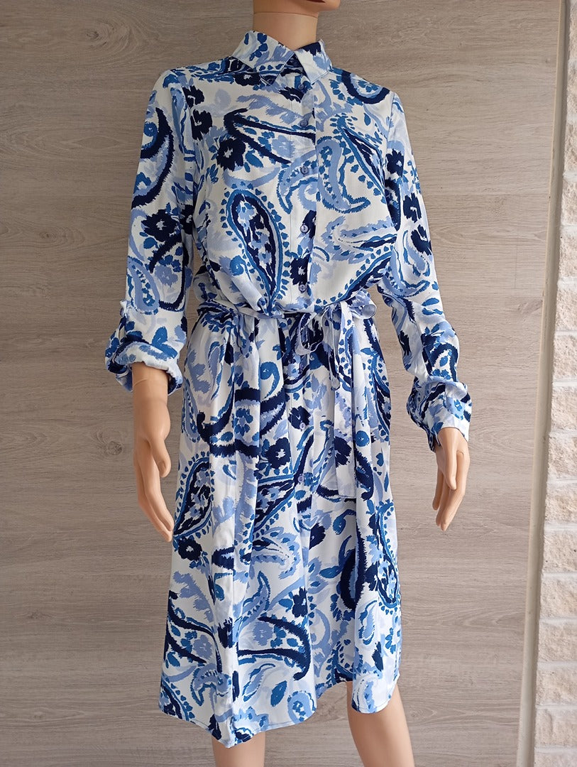 Robe chemise manches longues - Lefties - Xs - Bleu/blanc - Neuf avec étiquette - 100% viscose