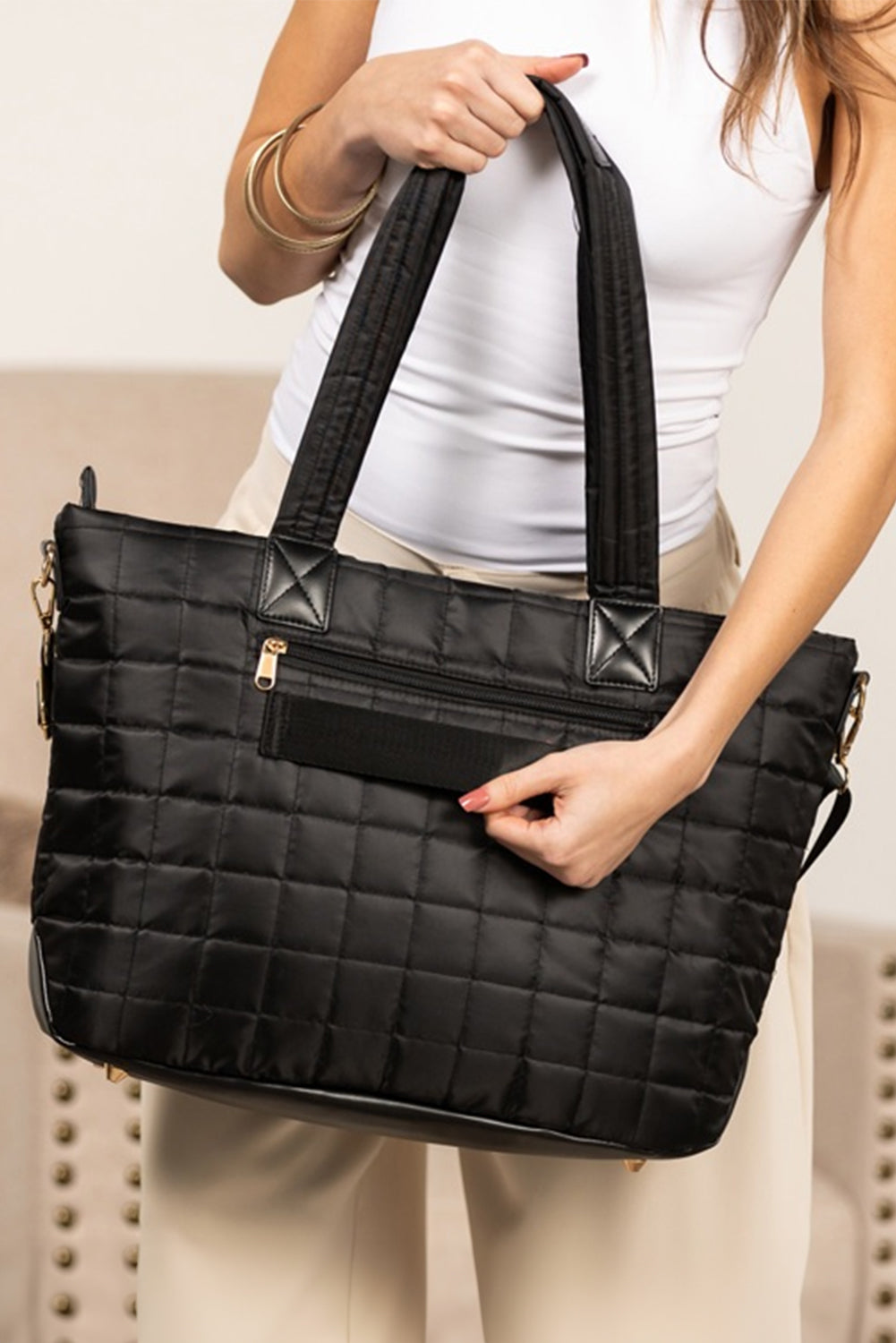 Ensemble 2 Pièces – Grand Cabas Matelassé Noir & Pochette Assortie