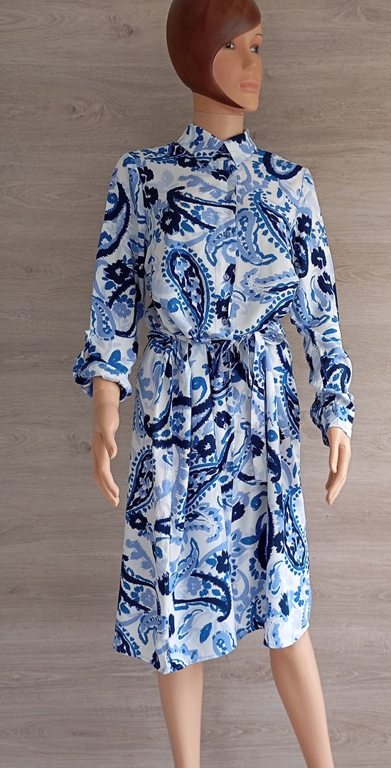 Robe chemise manches longues - Lefties - Xs - Bleu/blanc - Neuf avec étiquette - 100% viscose