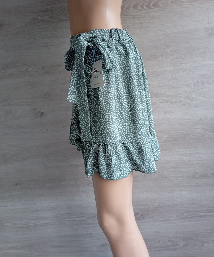 Jolie jupe courte coupe portefeuille - Made in Italy taille S/m - Vert - motif floral - 100% viscose
