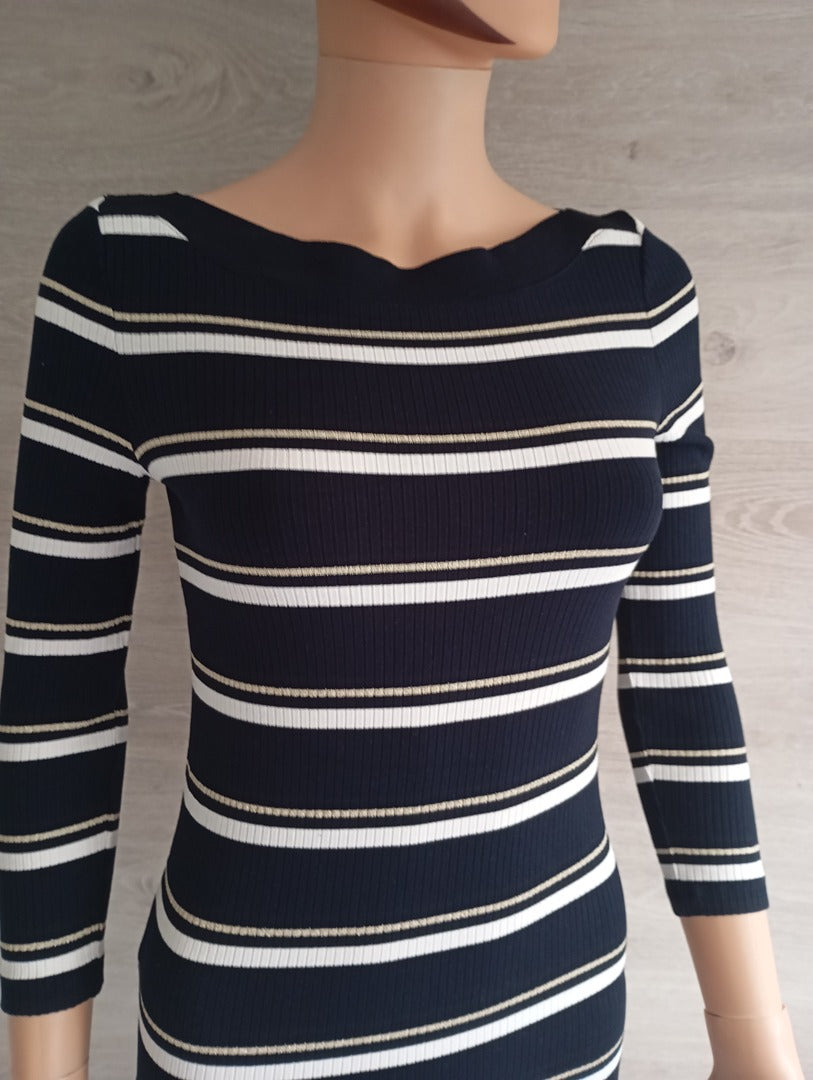 Robe longue rayée marine & doré — Massimo Dutti — Taille XS — Très bon état