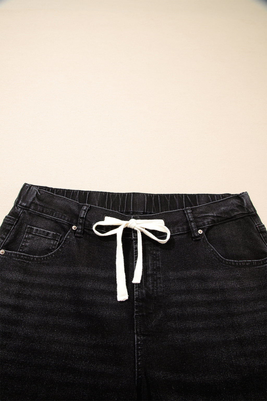Jean Grande Taille Wide Leg à Lacets Contrastés
