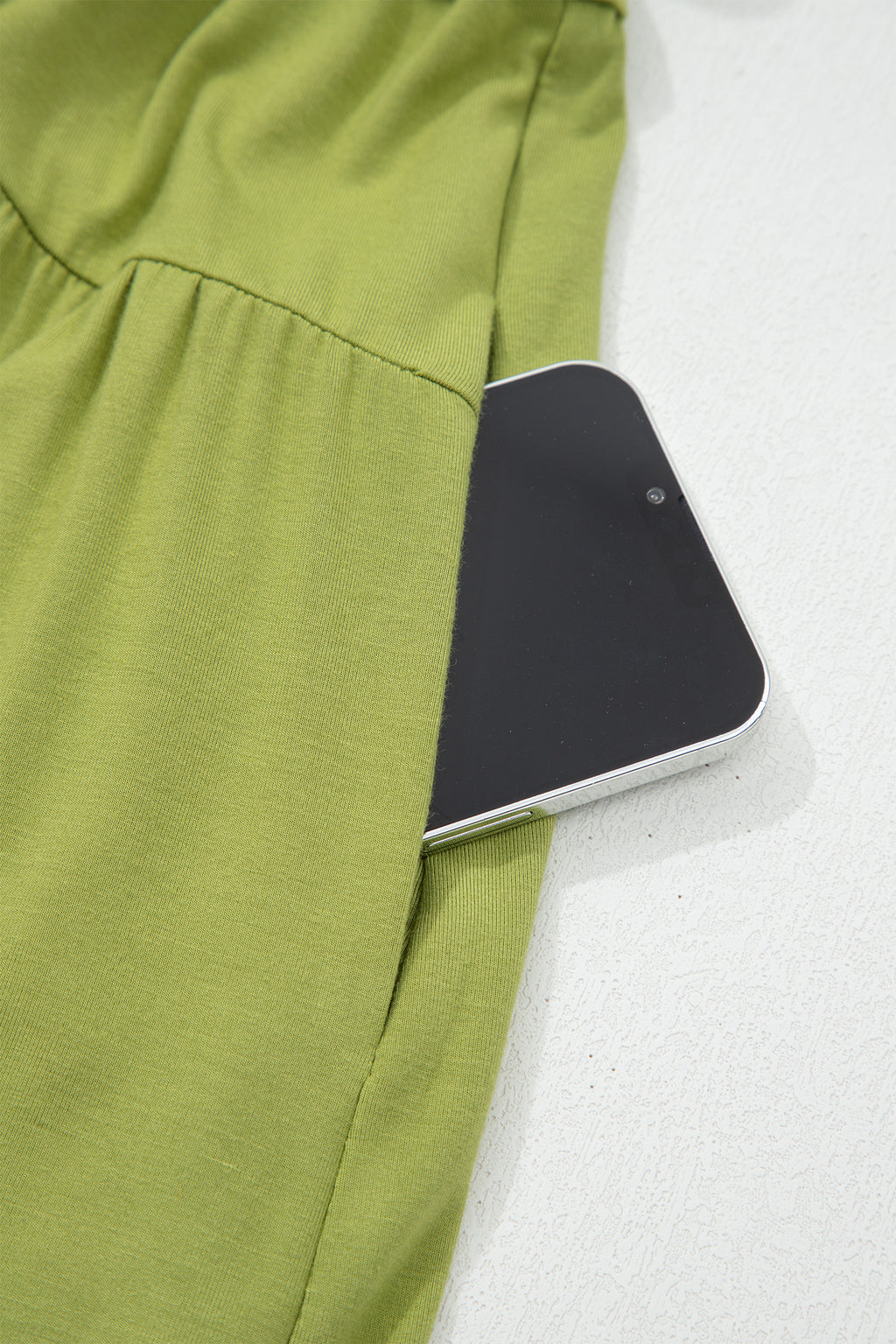 Robe maxi col V à manches courtes et taille élastique — vert fougère