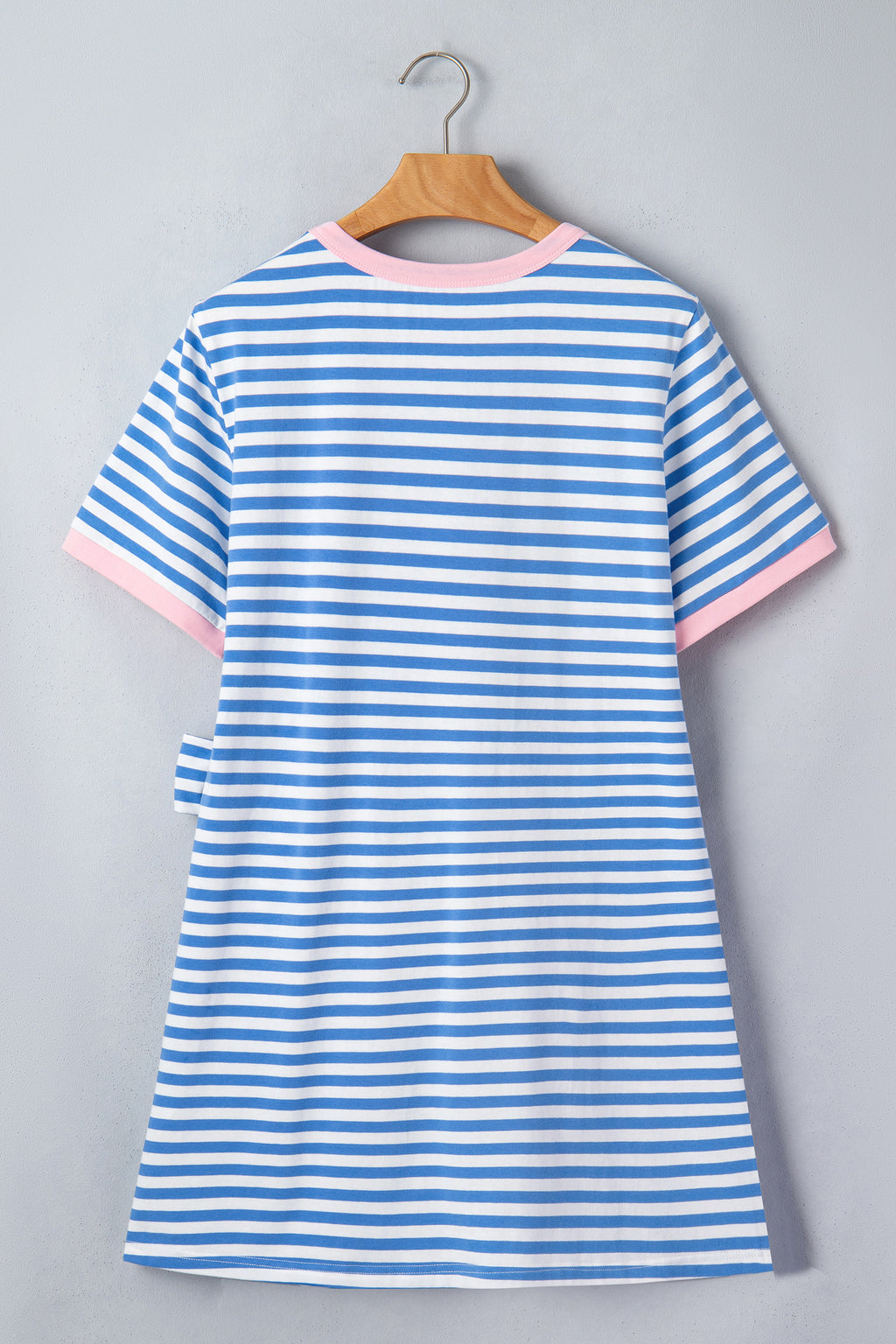 Robe T-shirt Mini Marinière – Rayures Bleu Ciel & Blanc, Nœud