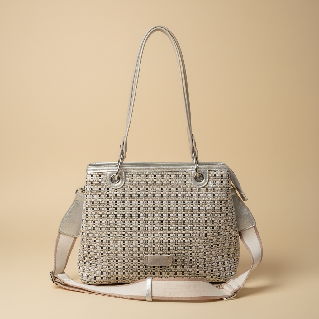 Sac Porté Main Tressé Argenté Fuchsia – Bandoulière Amovible | Neuf | Seconde Main