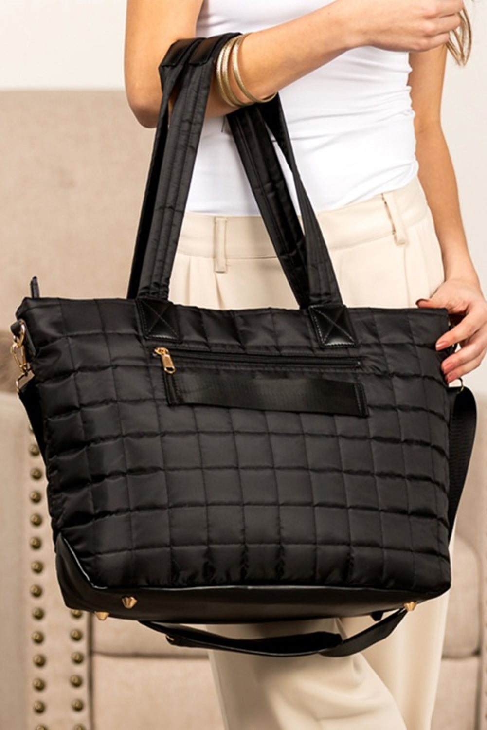 Ensemble 2 Pièces – Grand Cabas Matelassé Noir & Pochette Assortie