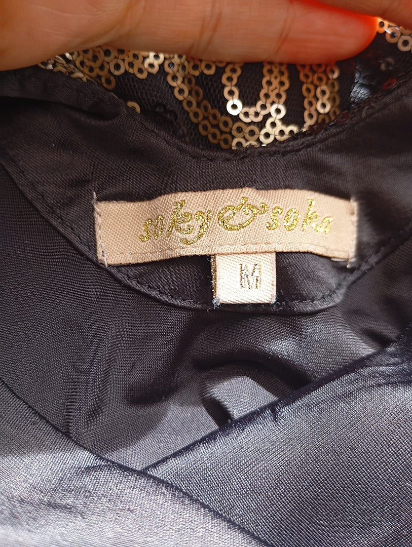 Robe de soirée dos nu noir & doré — Soky & Soka — Taille M — Très bon état