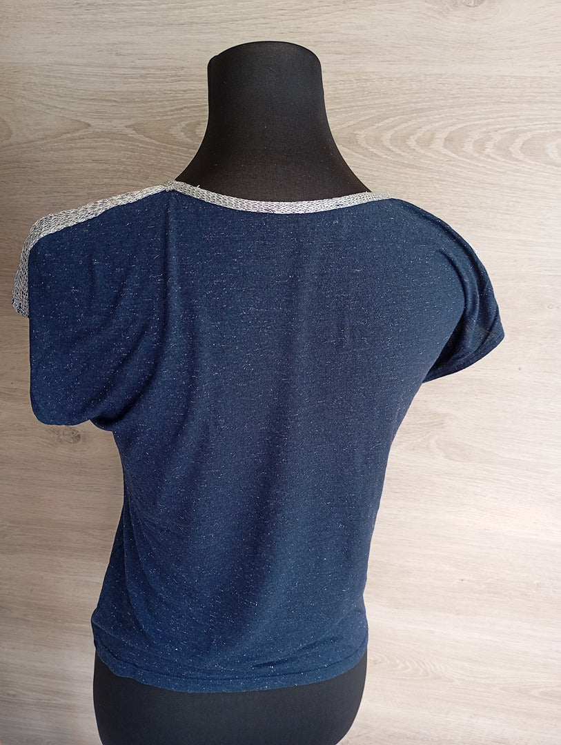 T-shirt manches courtes Morgan - Xs - Bleu marine et argenté - Très bon état