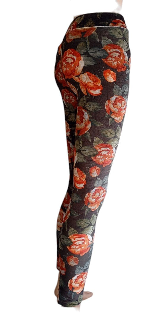 Legging Via Delle Rose - M - Multicolore - motif floral - velours