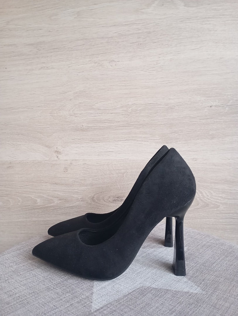 Superbes escarpins Azarey avec talon original - 35 - noir- état excellent - aspect suédé daim