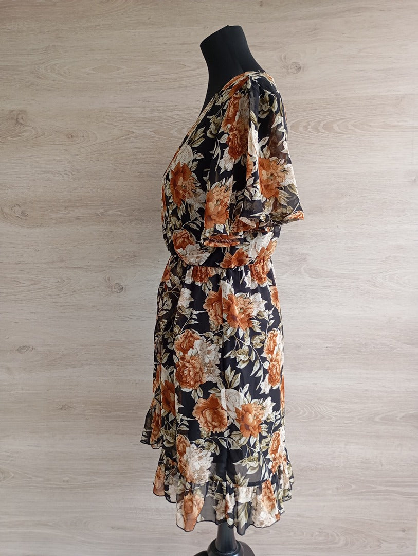 Magnifique robe courte fleurie manches courtes - Archie Love taille M - Noir/multicolore - neuf