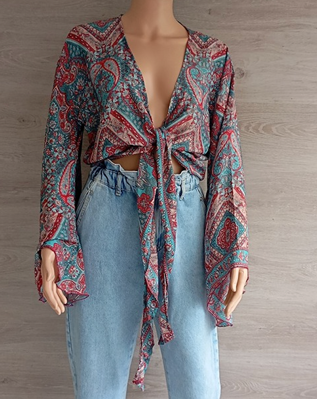 Blouse en soie turquoise — Inti Wasi — Taille unique