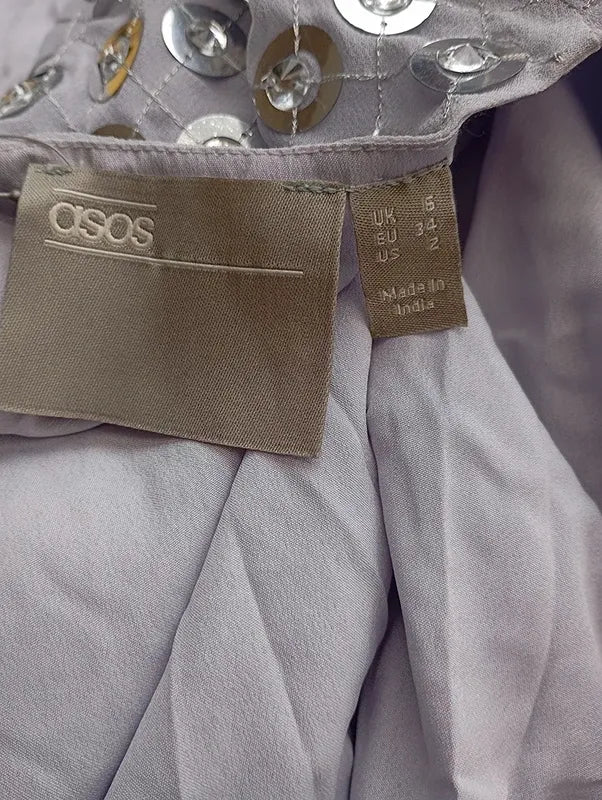 Robe de soirée longues - manches longues - Asos - 34 - Lilas/argent - Neuf avec étiquette