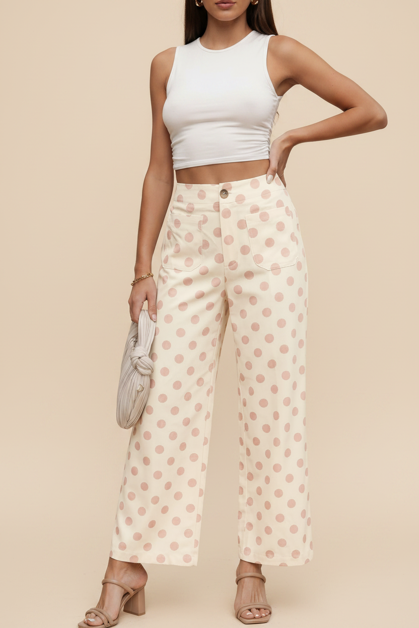Pantalon à pois – coupe droite taille mi-haute