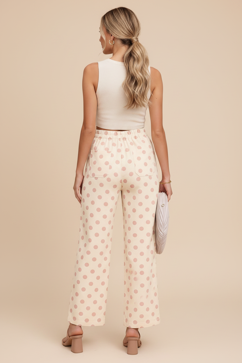 Pantalon à pois – coupe droite taille mi-haute