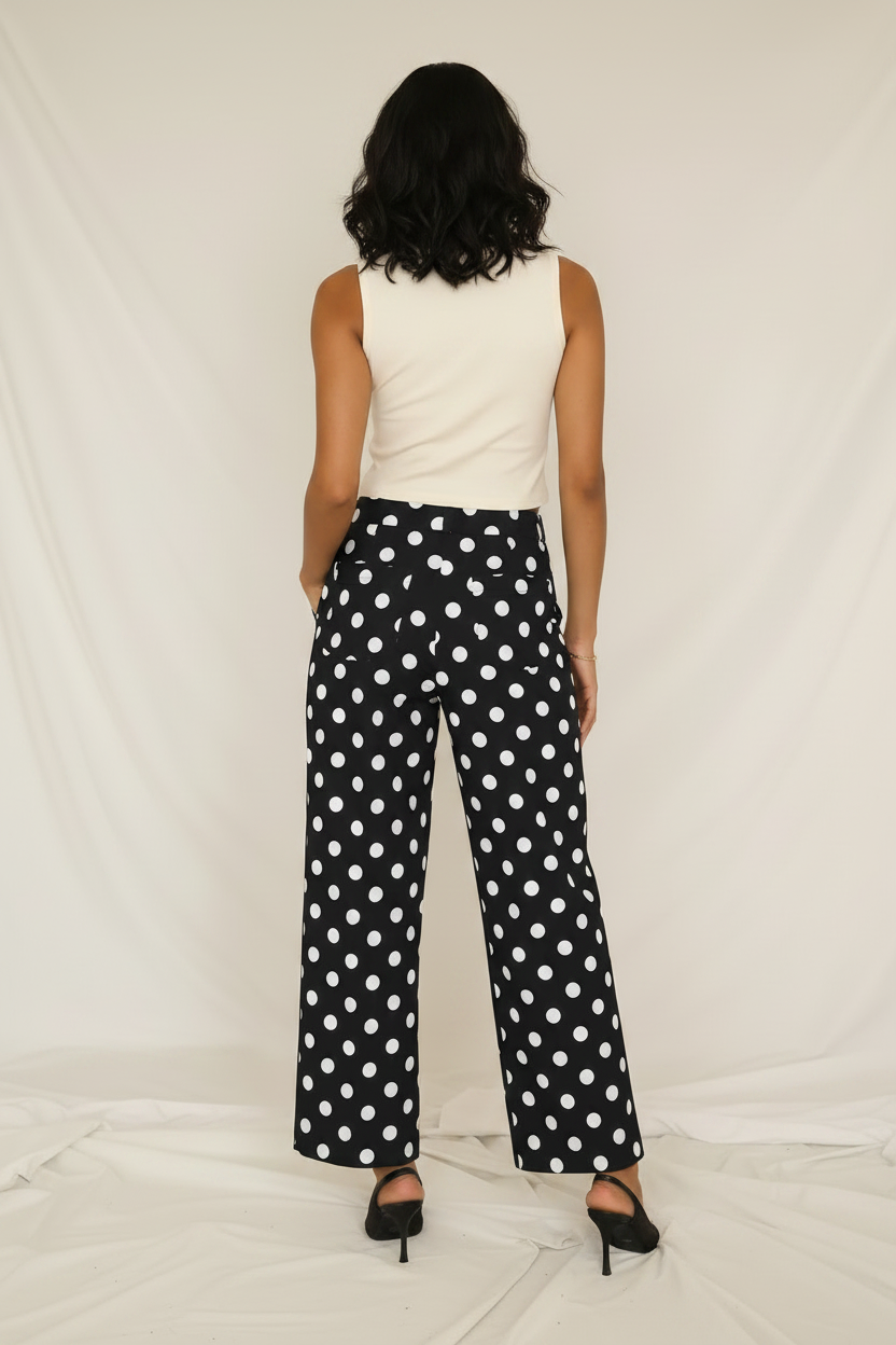 Pantalon à pois – coupe droite taille mi-haute
