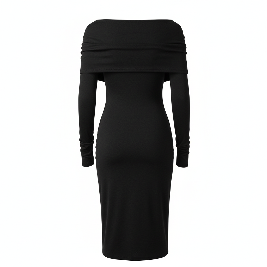 Robe longue midi - H&m - manches longues - Xs - Noir - Neuf - col bateau drapé - stretch