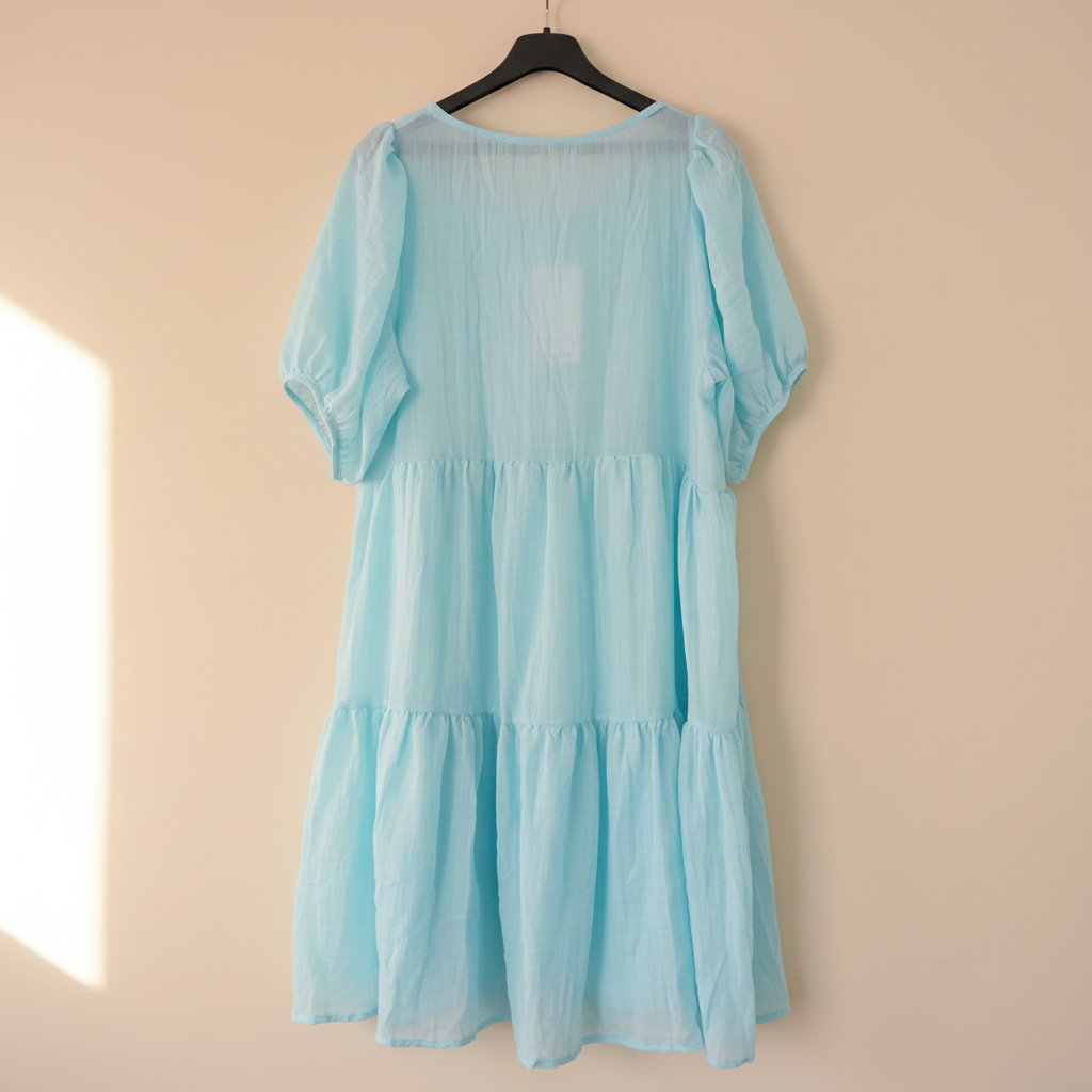 Robe courte Sweet Miss turquoise manches bouffantes volants taille L