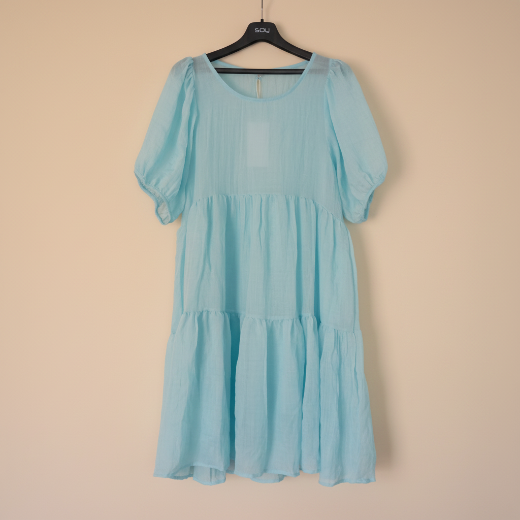 Robe courte Sweet Miss turquoise manches bouffantes volants taille L