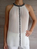 joli Haut/top de soirée fête - sans manches - plissé - transparent zara blanc taille S - perlé