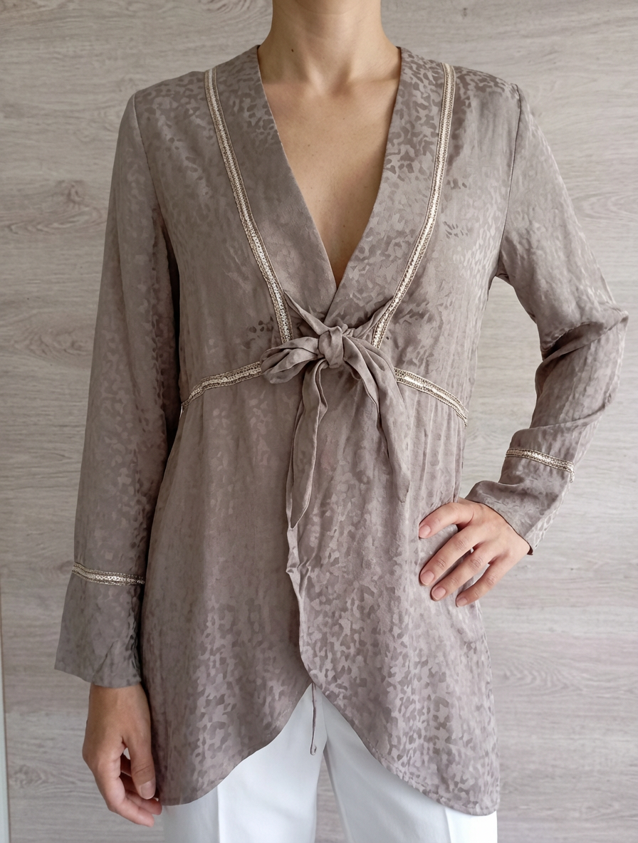 Blouse jacquard Nkn Nekane - M - Gris - Neuf - manches longues - 100% viscose