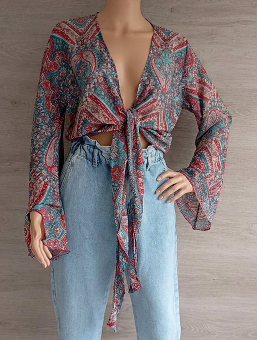Blouse en soie turquoise — Inti Wasi — Taille unique
