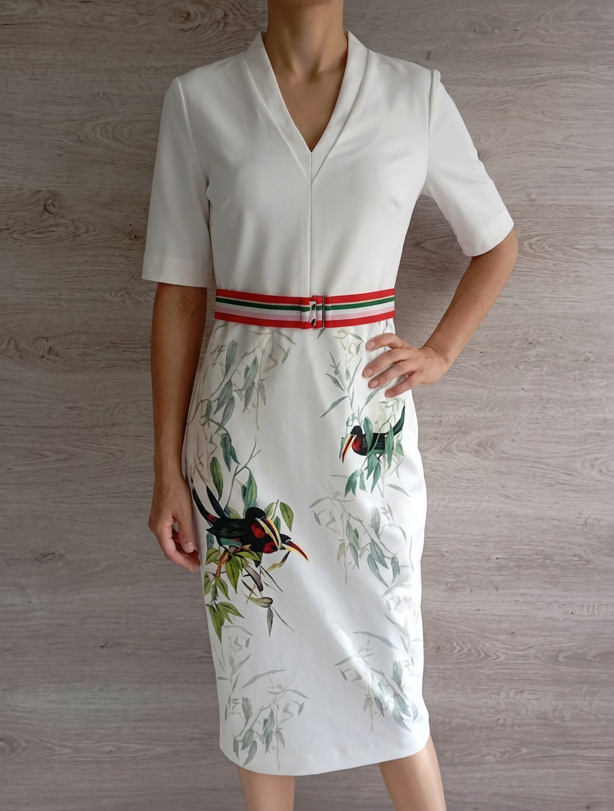 Robe mi-longue blanche imprimé nature — Ted Baker — Taille S — Très bon état