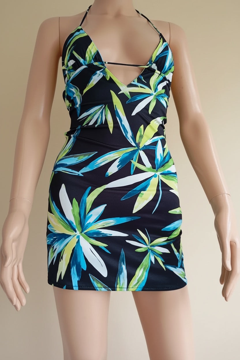 Mini robe dos nu imprimé tropical - Pull & Bear - Taille XS - Neuve avec étiquette