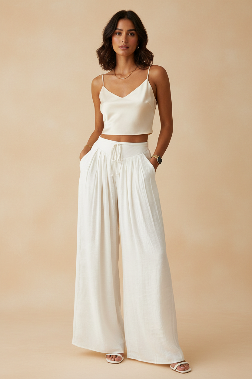 Pantalon blanc - Face chic fond beige
