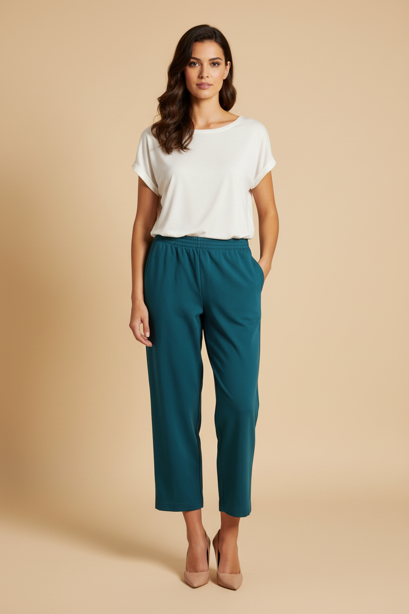 Pantalon Laura Scott bleu canard – photo portée v3