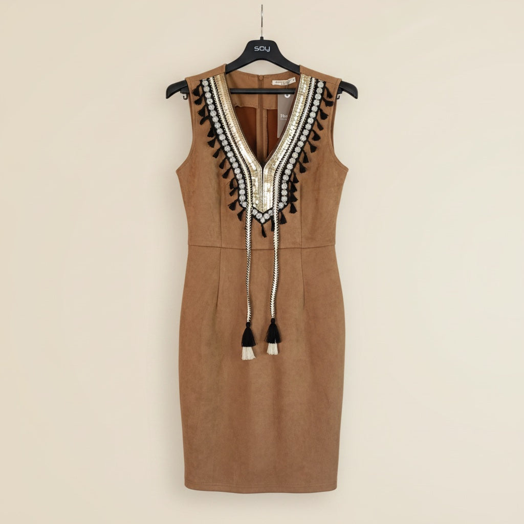 Robe Courte Drole de Copine Paris Camel Broderies Ethniques – Taille M